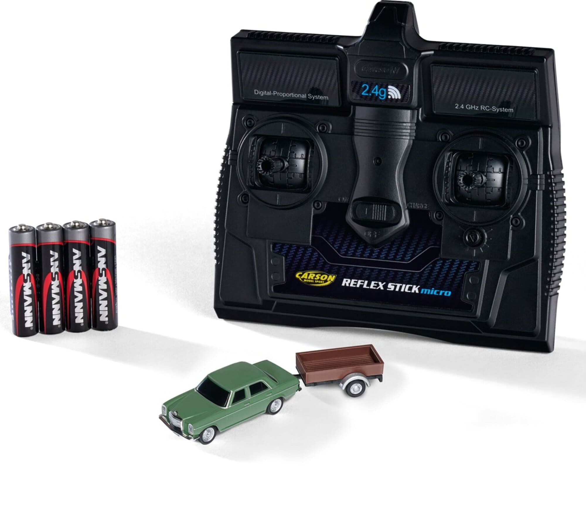 Carson MB 200_8 Gruen 1_87 RC Auto mit Anhaenger Spur H0