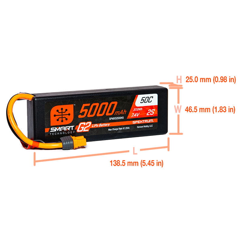 Spektrum Lipo Akku 5000mAh 2S 7_4V Smart G2 50C Hard Case IC3 - RC-Zubehoer