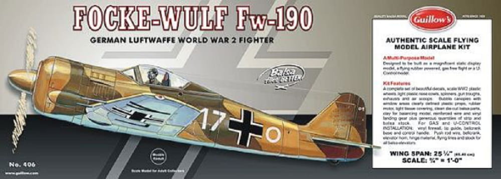 Guillow's Freiflugmodell Focke Wulf Fw-190 Wurfgleiter Balsabausatz