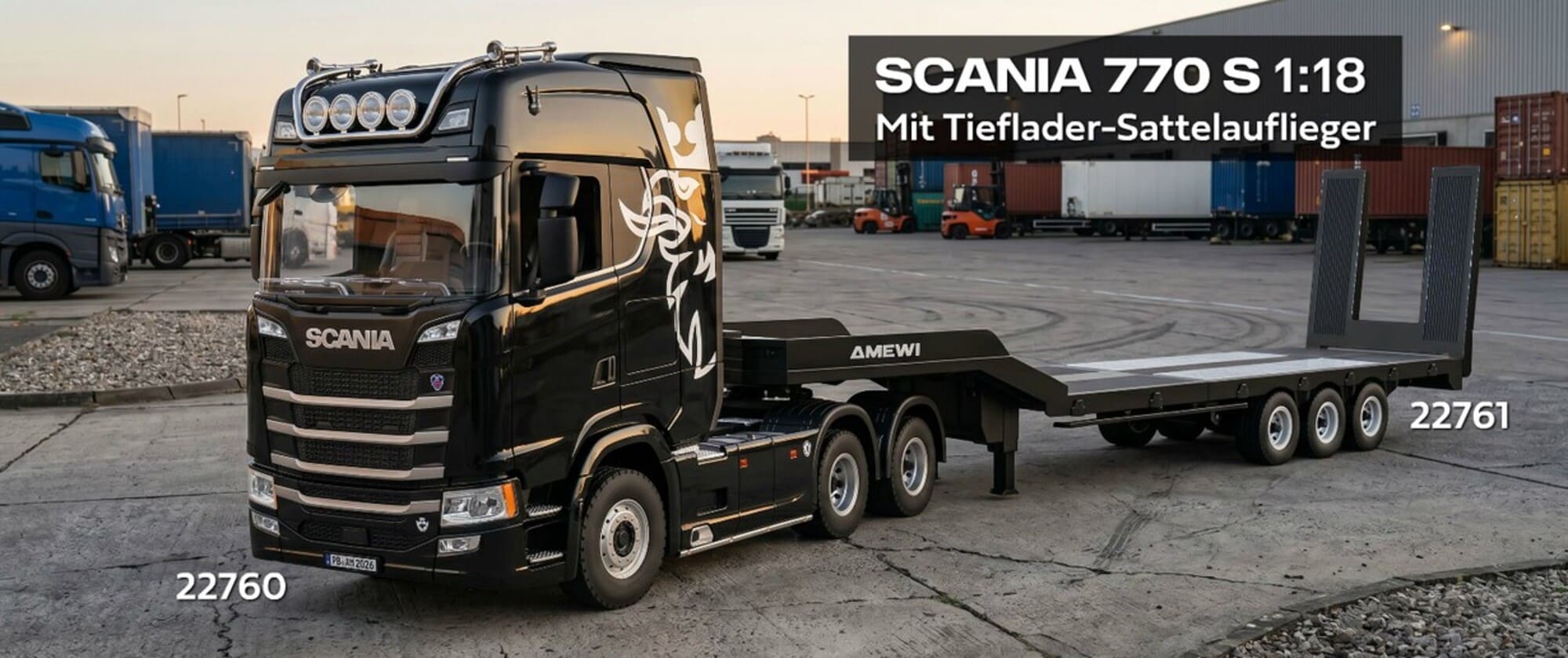 Amewi Tieflader-Sattelauflieger Dreiachser fuer Scania 770S 1_18