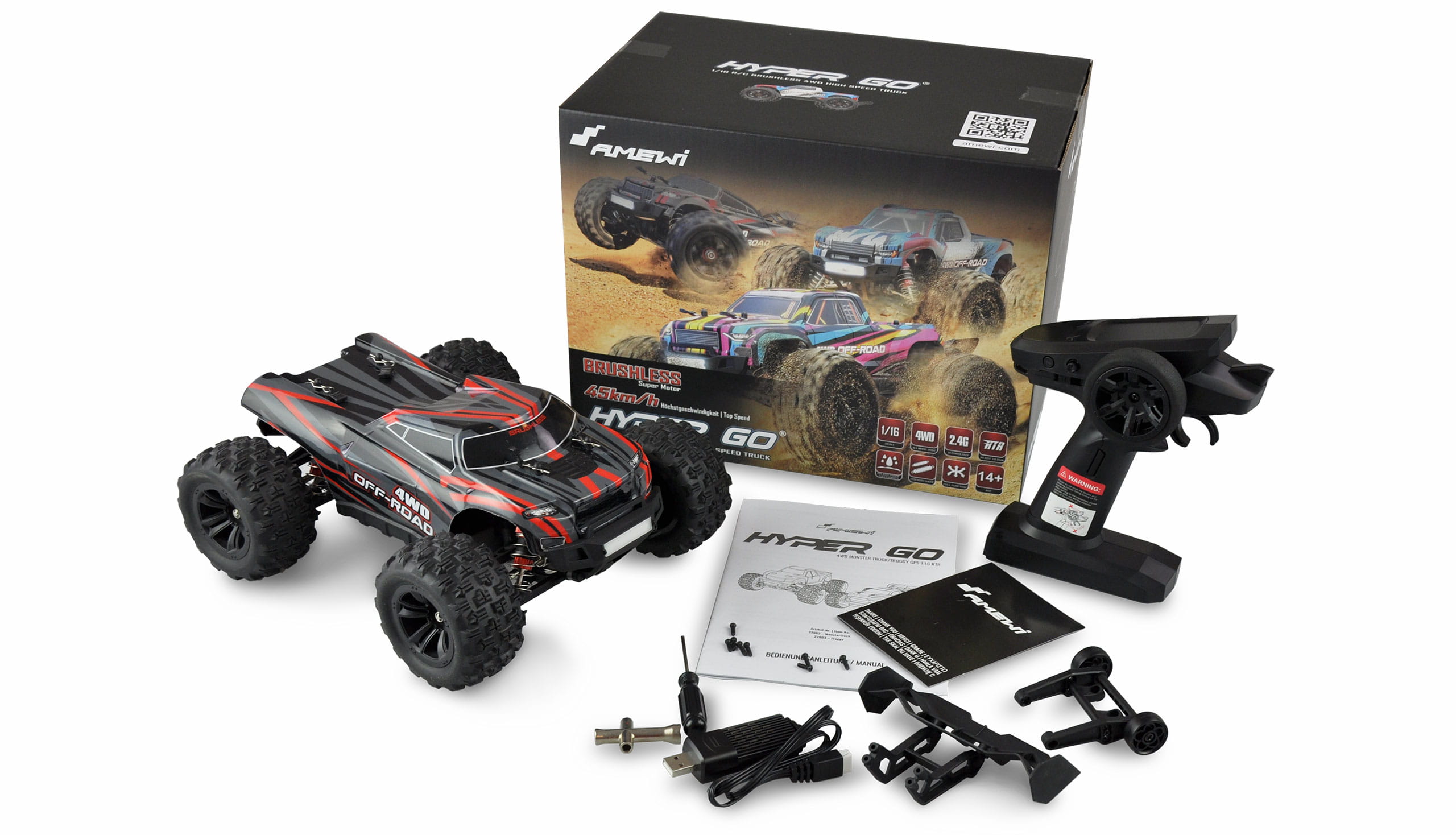 Amewi Hyper GO Truggy Brushless 4WD 1_16 RTR – Schwarz_Rot - Offroad Modell