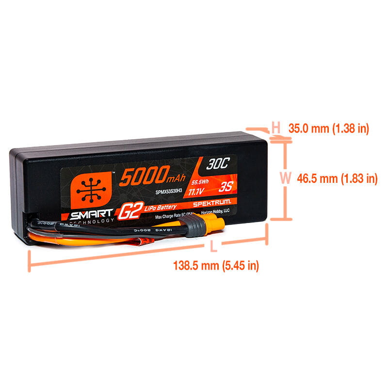 Spektrum Lipo Akku 5000mAh 3S 11,1V Smart G2 30C Hard Case IC3
