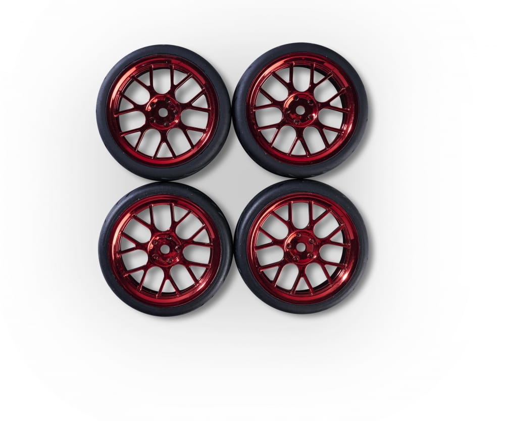 Carson Reifen mit Felgen 1_10 Raederset Y-Design3  _4_ rot - RC-Zubehoer