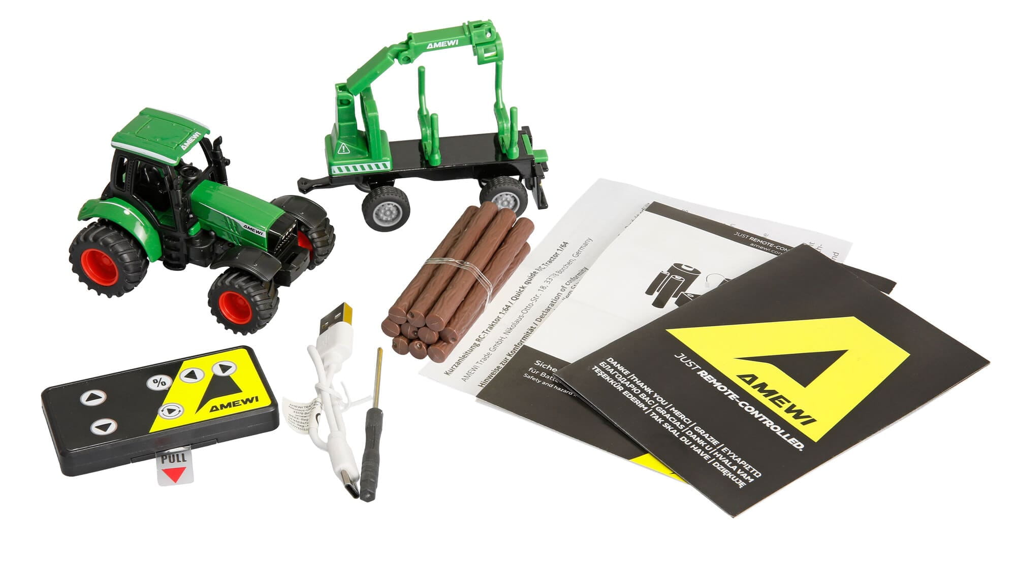 Amewi RC Traktor Metall 1_64 mit Rueckeanhaenger und Ladekran
