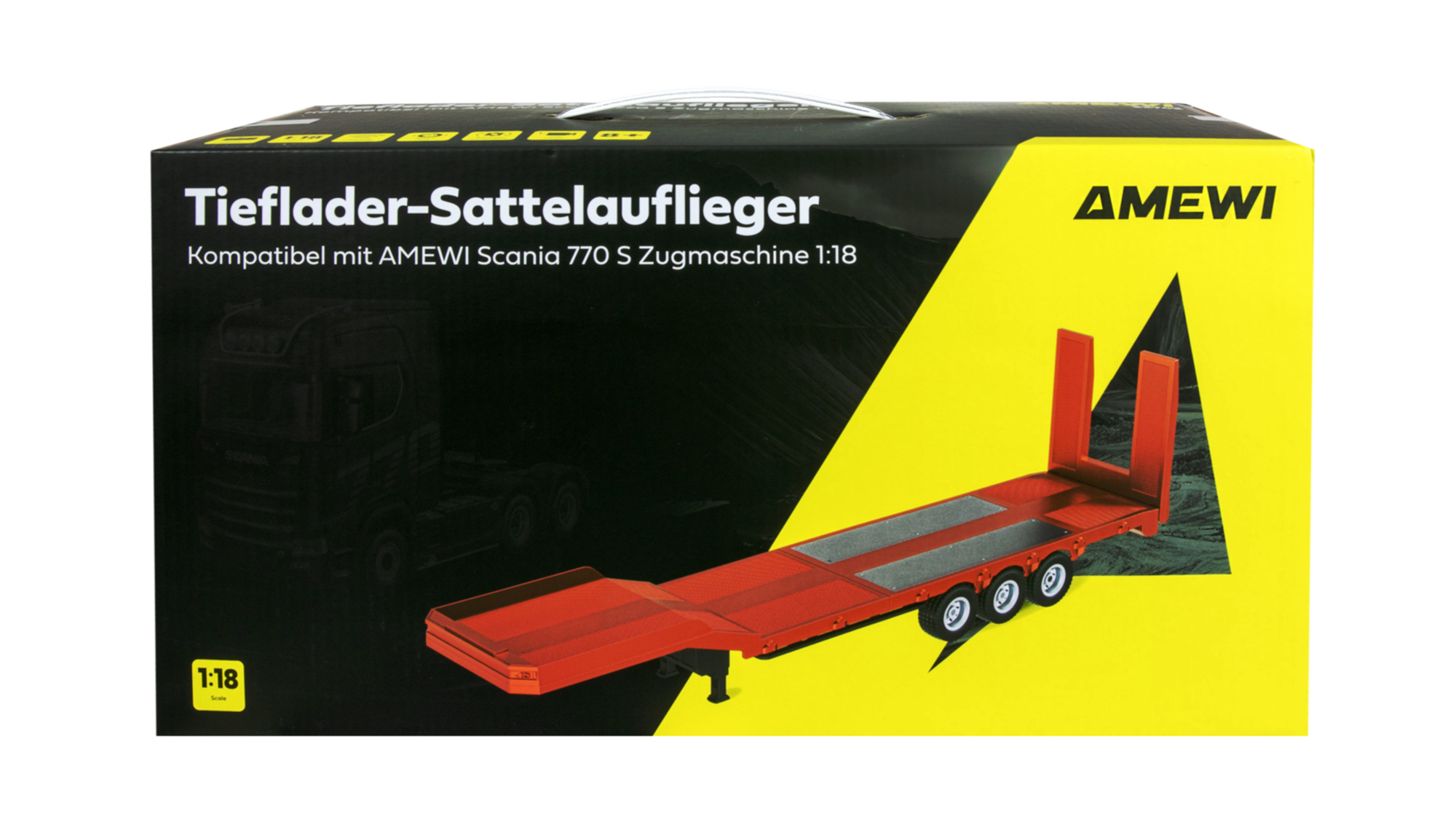 Amewi RC Tieflader-Sattelauflieger Dreiachser fuer Scania 1_18 rot - Art_-Nr. 22742
