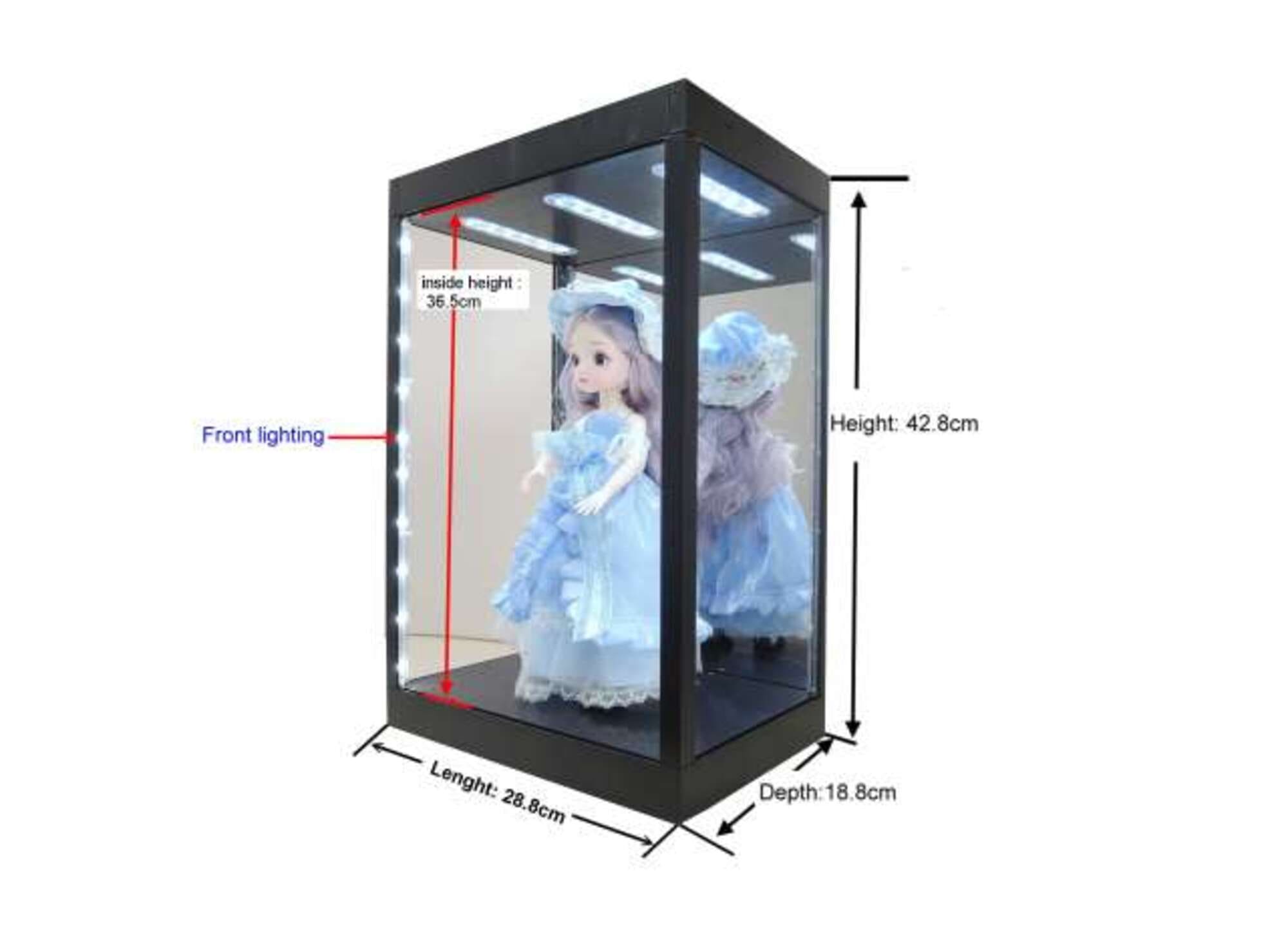 Triple9 LED-Vitrine Schwarz 1_6 mit Beleuchtung mit Spiegelrueckwand