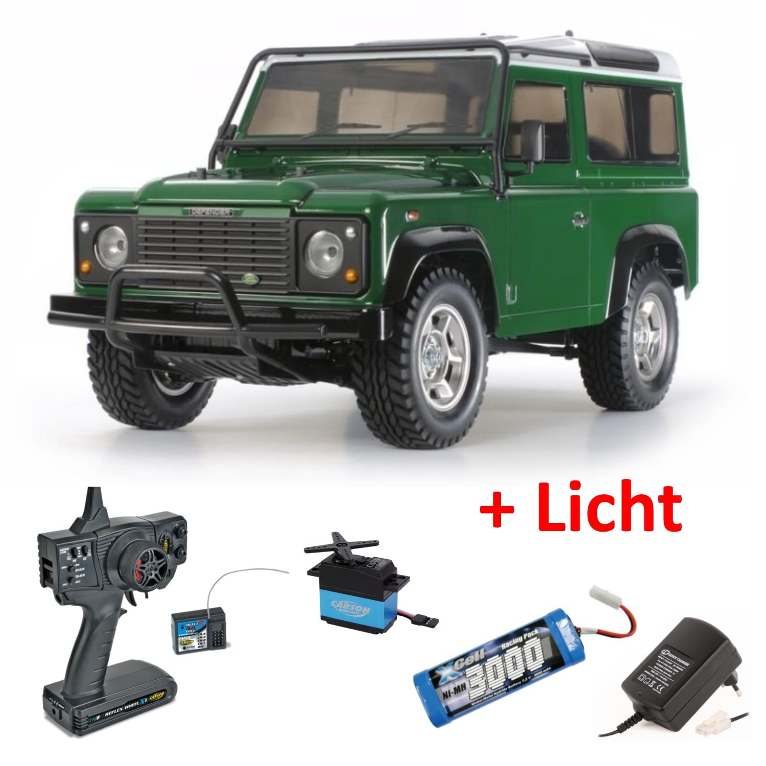 Tamiya RC Land Rover Defender mit Licht 1:10 2,4Ghz Komplett Set