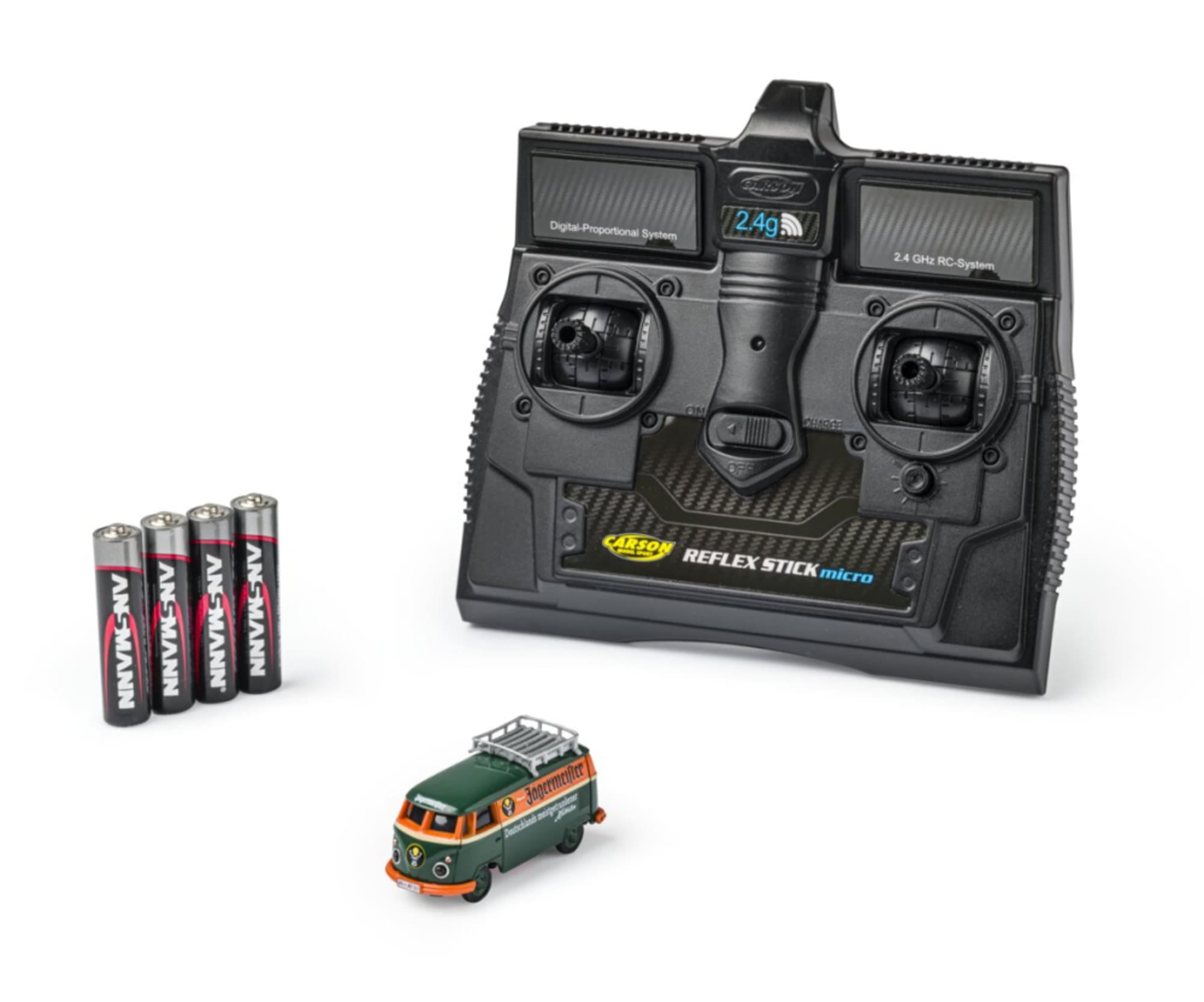 Carson VW T1 Kastenwagen Jaegermeister RC 1_87 H0 in Gruen_ Orange und Schwarz mit LED-Beleuchtung