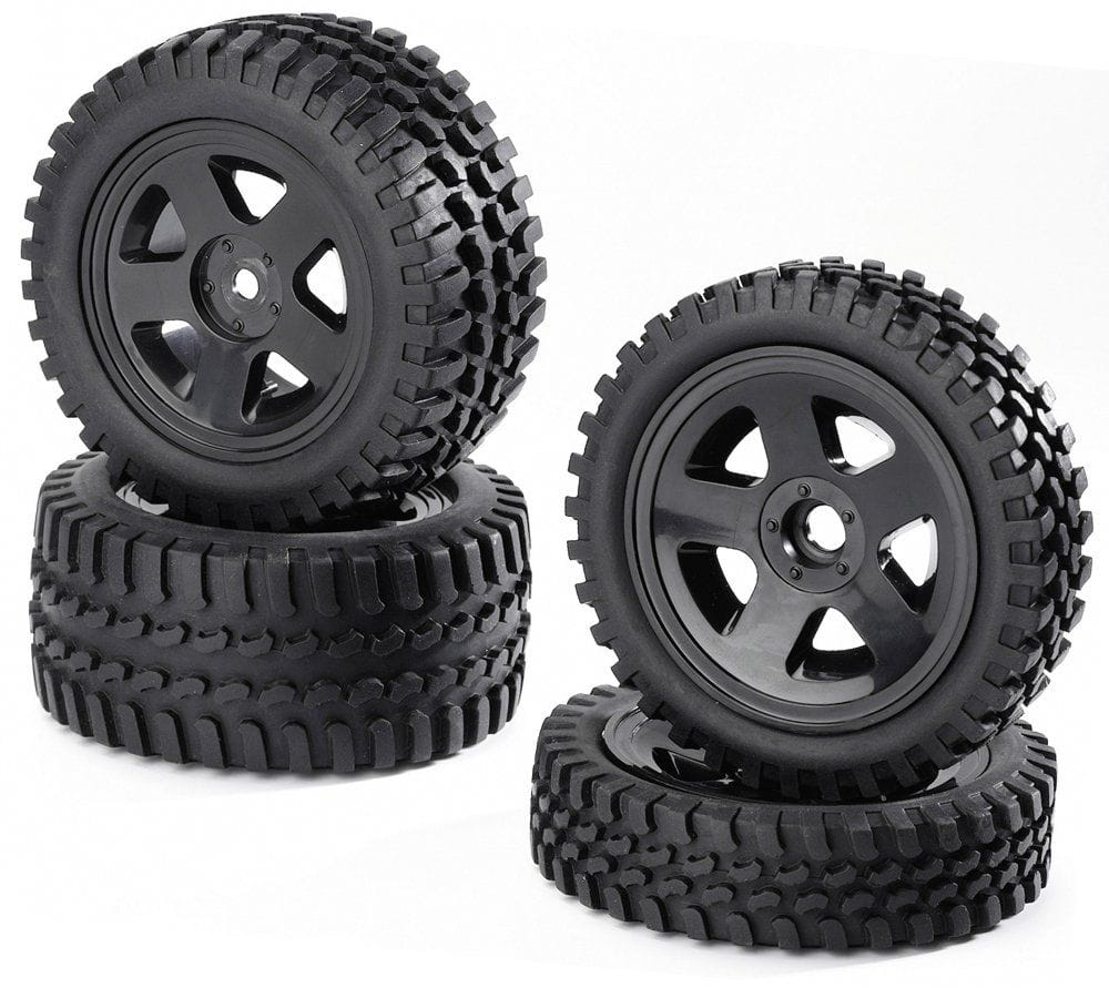 1_10 All Terrain Reifen-Felgen Set Schwarz fuer 2WD Buggy - 4 Stueck_ fuer Strasse und Gelaende