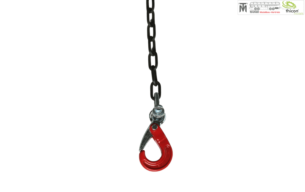 Thicon 1_14 Anschlagkette 10cm mit 1x Haken rot und Plakette - RC-Zubehoer
