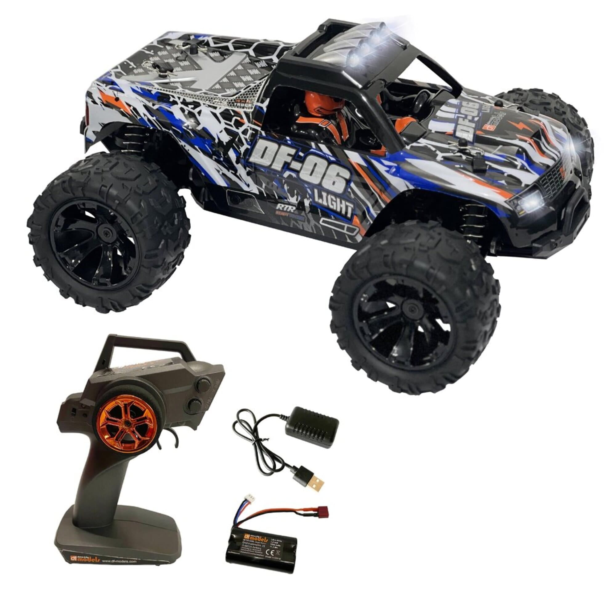 df06 light truck 1 14 rtr 4wd rc truck mit led beleuchtung DF06 Light Truck 1_14 RTR – 4WD RC-Truck mit LED Beleuchtung und Carbon-Look Chassis