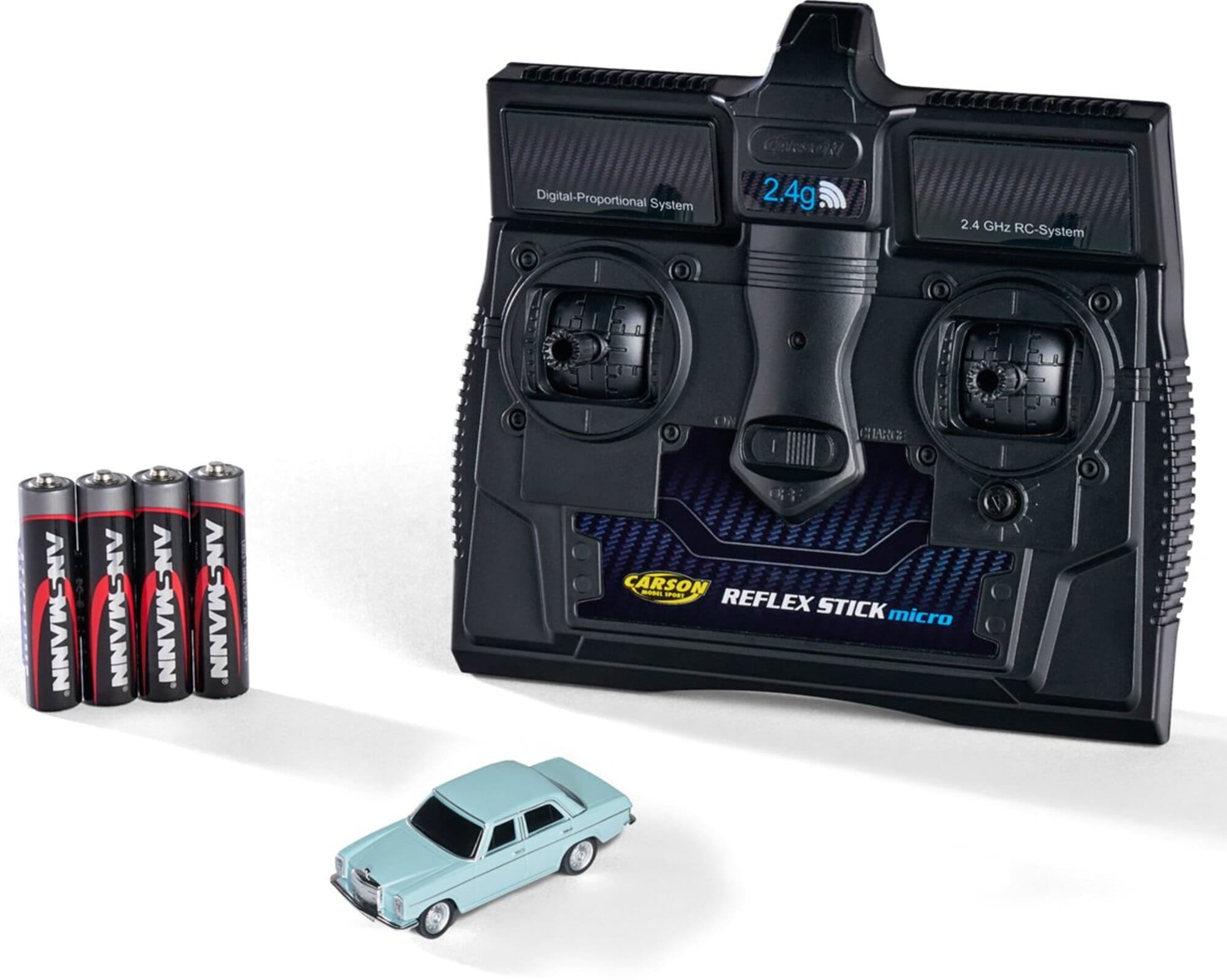 Carson Mercedes-Benz 200_8 Blau RC Auto 1_87 Spur H0 mit LED Beleuchtung