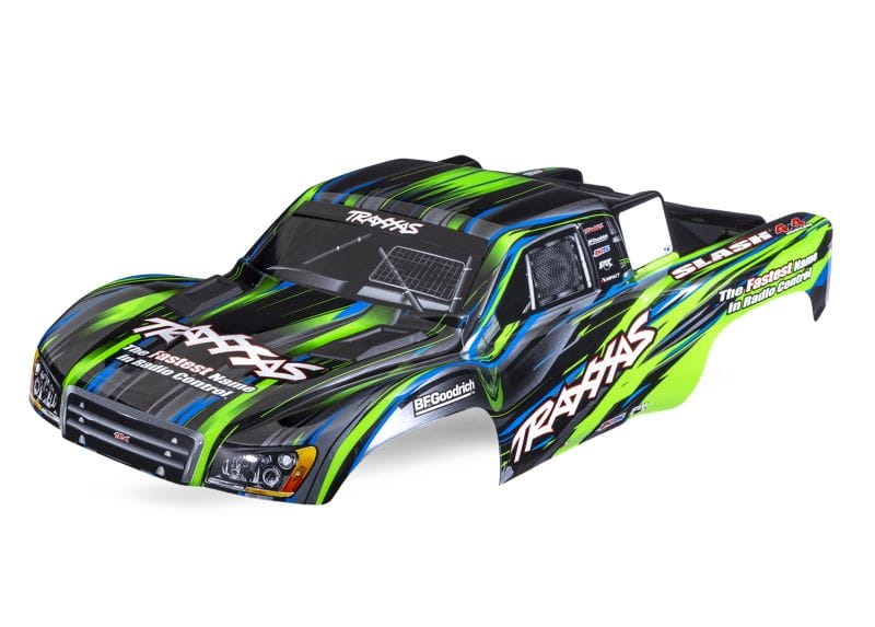 Traxxas Karosserie Slash 4x4 gruen mit Aufkleber und Karo Halterung - RC-Zubehoer