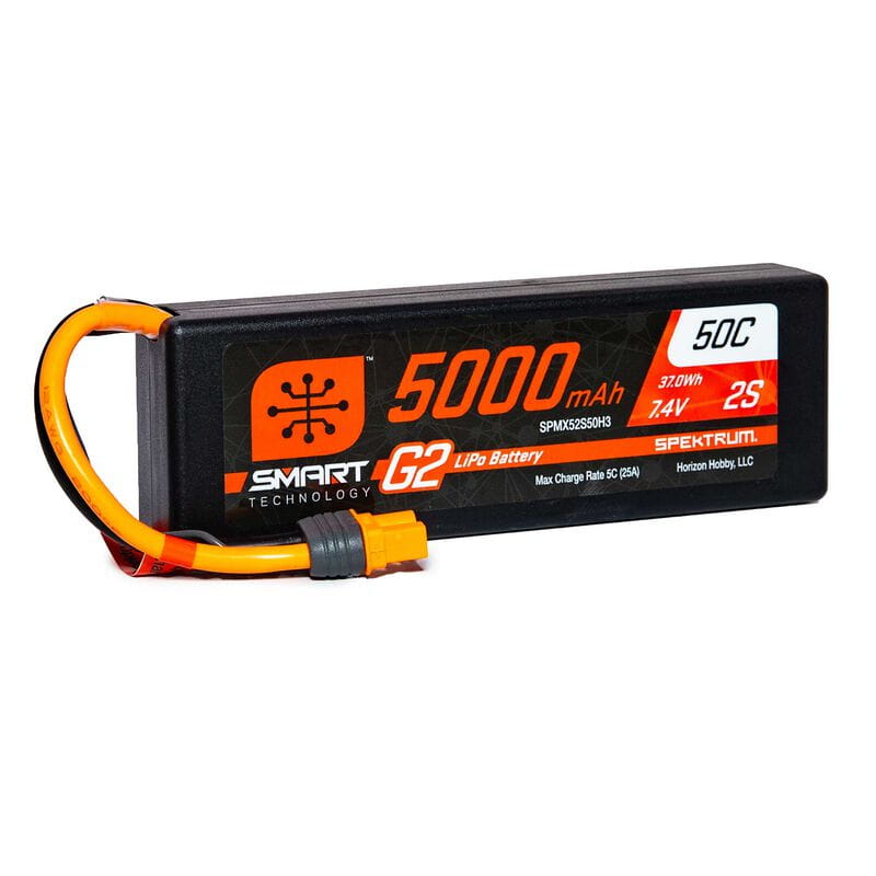 Spektrum Lipo Akku 5000mAh 2S 7,4V Smart G2 50C Hard Case IC3