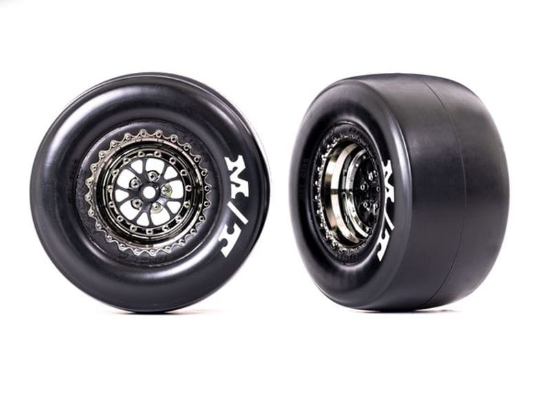 Traxxas Reifen auf Felge hi Weld chrome schwarz Mickey Thompson Drag