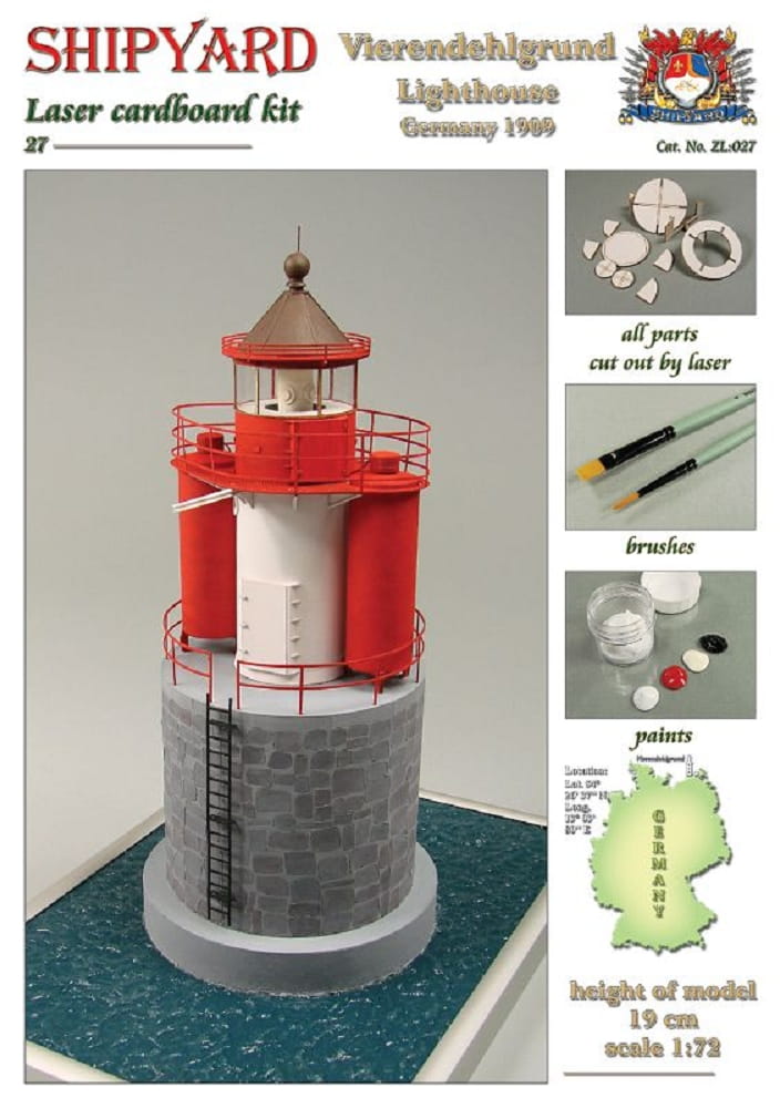 Shipyard Leuchtturm Vierendehlgrund Lighthouse Germany 1909 1:72 Laser Kartonbausatz