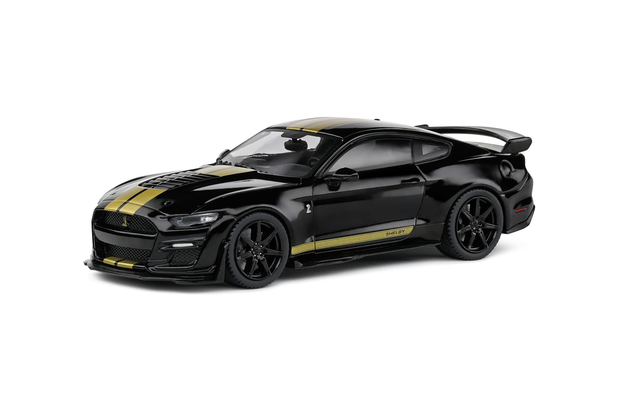 Solido 1_43 Shelby Mustang GT500 2020 Modellauto in Schwarz mit Goldstreifen_ Detailgetreu