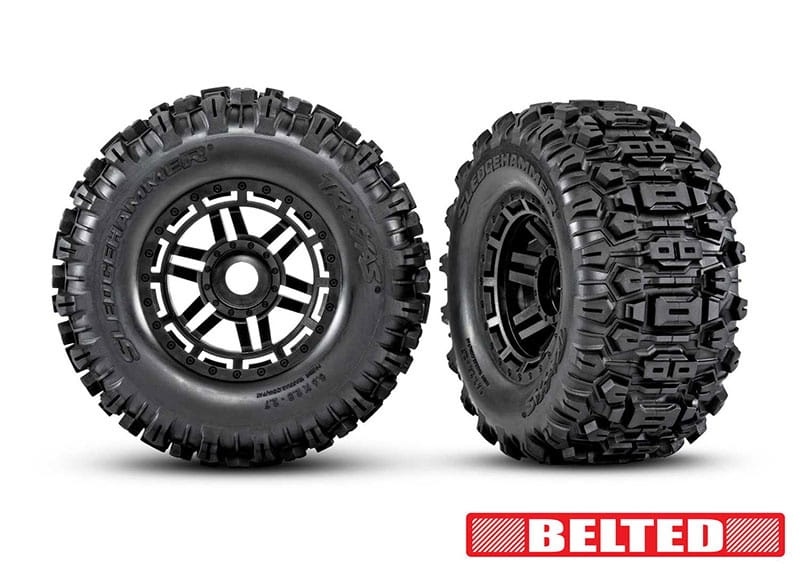 Traxxas Sledgehammer Belted Reifen auf Felge schwarz