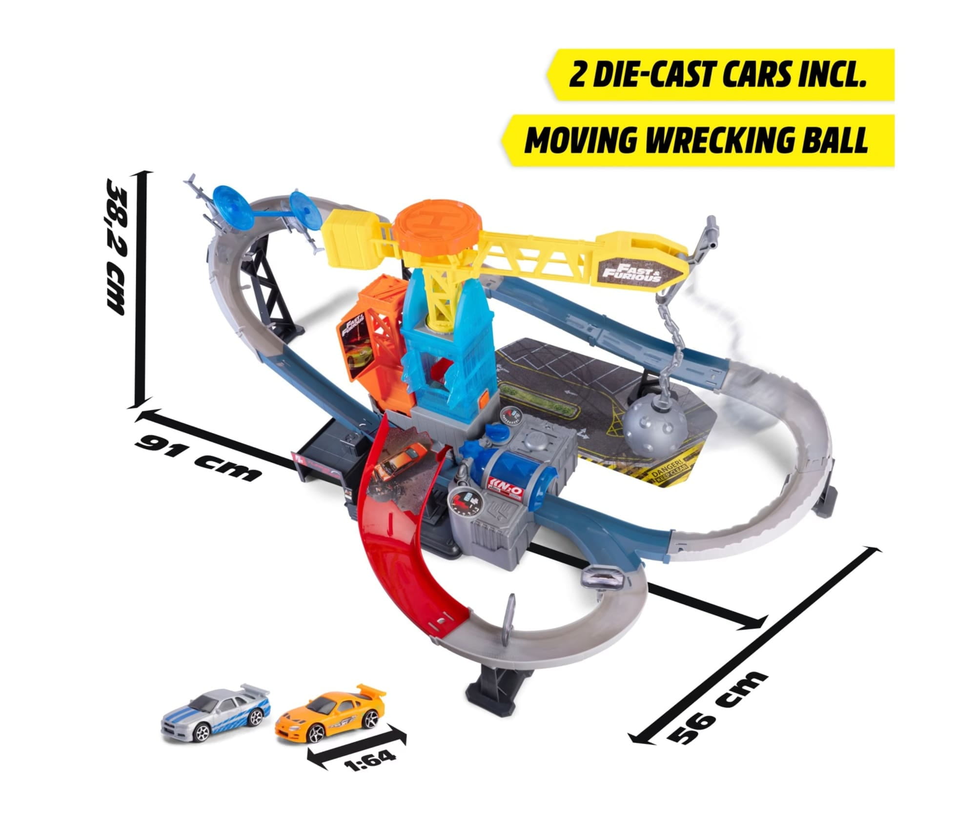 Dickie Fast _ Furious Wrecking Ball Rampage Rennstrecke mit 2 Autos