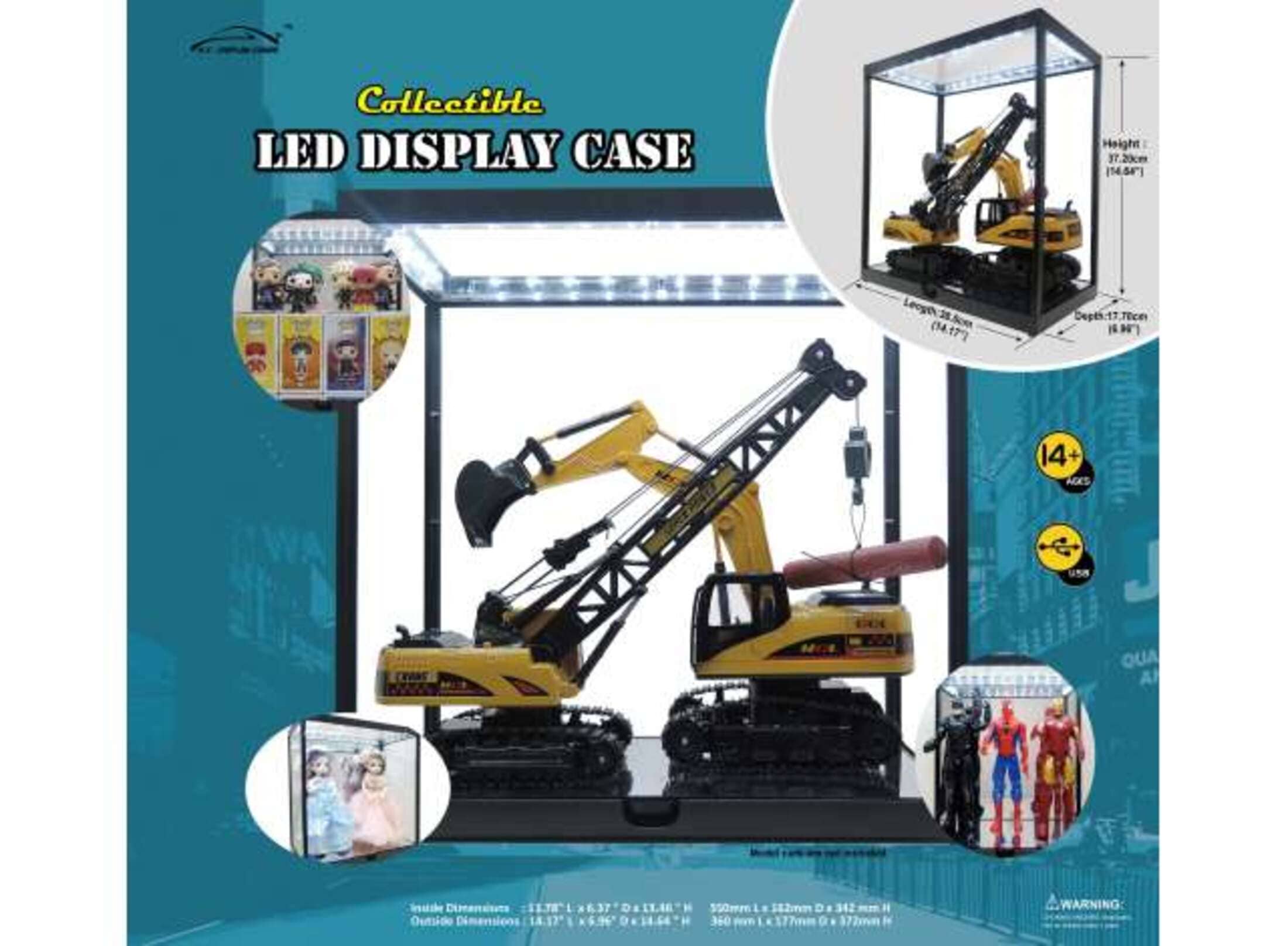Modellauto Vitrine 1-6 LED Beleuchtet mit Spiegel modellauto-vitrine-1-6-led-beleuchtet-mit-usb-und-spiegel-an-der-rueckwand