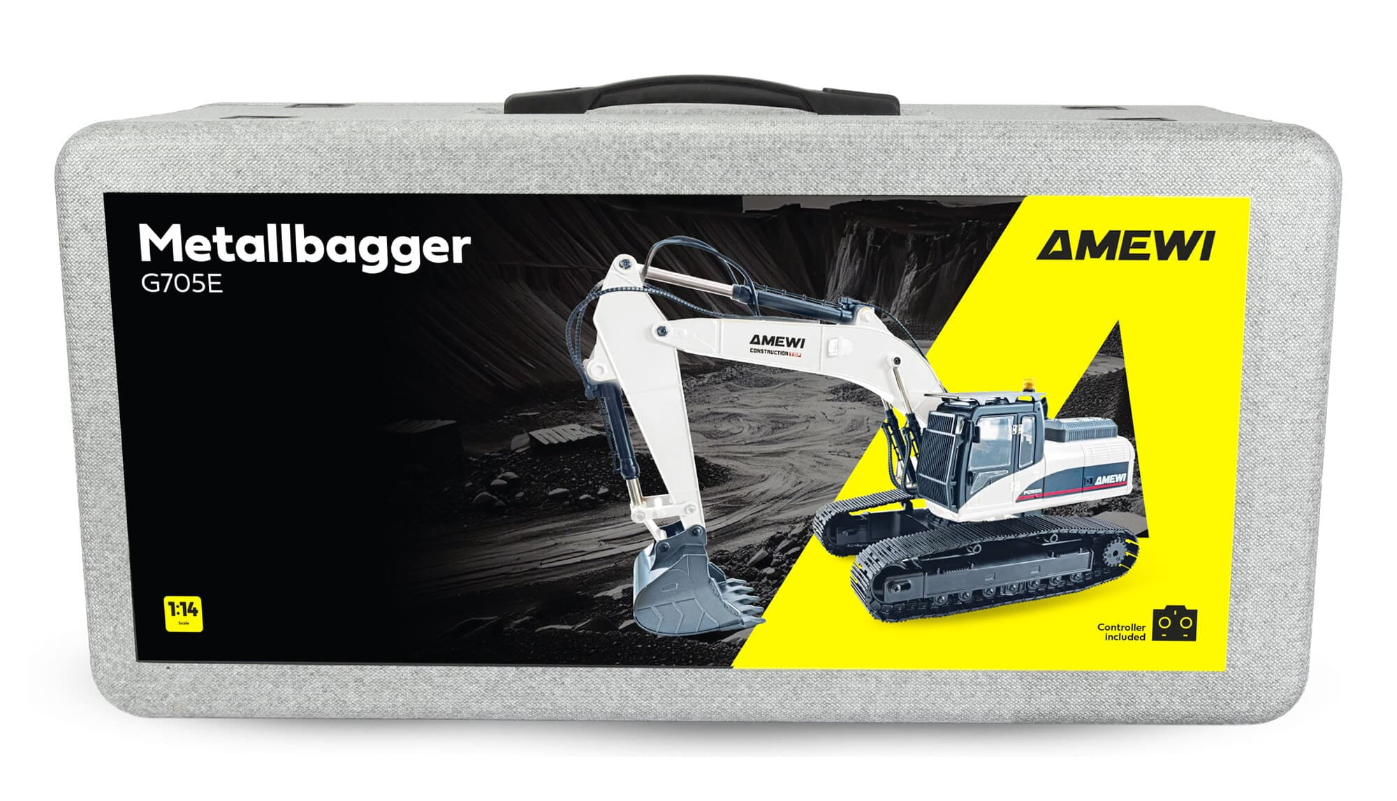 Amewi G705E Metall Bagger 1_14 RTR mit 4 Anbaugeraeten Weiss