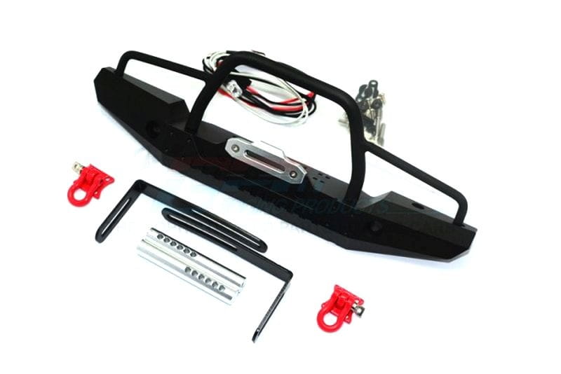 GPM Alu Bumper mit LED-Beleuchtung vorn schwarz fuer Traxxas TRX4 - Axial SCX10II - RC-Zubehoer