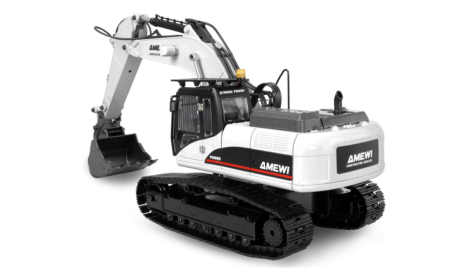Amewi G705E Metall Bagger 1_14 RTR mit 4 Anbaugeraeten Weiss