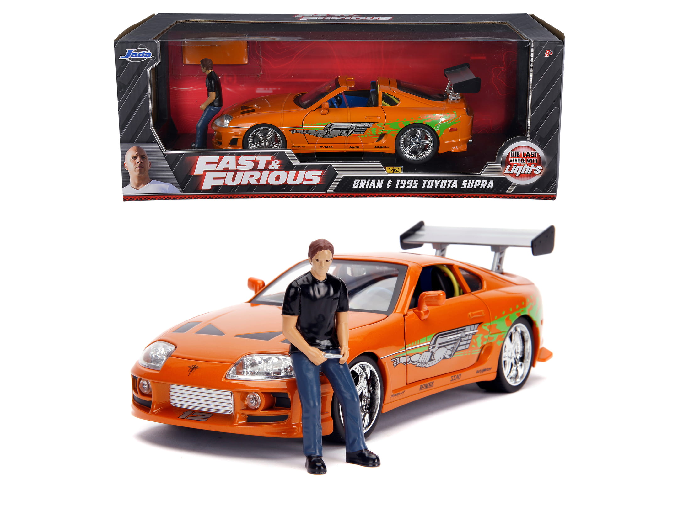 Jadatoys Toyota Supra 1995 mit Neon Kit Fast and Furious mit Brian Figur 1:18 Modellauto