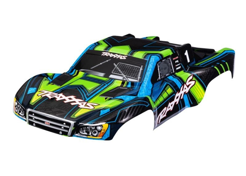Traxxas Karosserie Slash 4x4 gruen_blau mit Aufkleber - Clipless - RC-Zubehoer