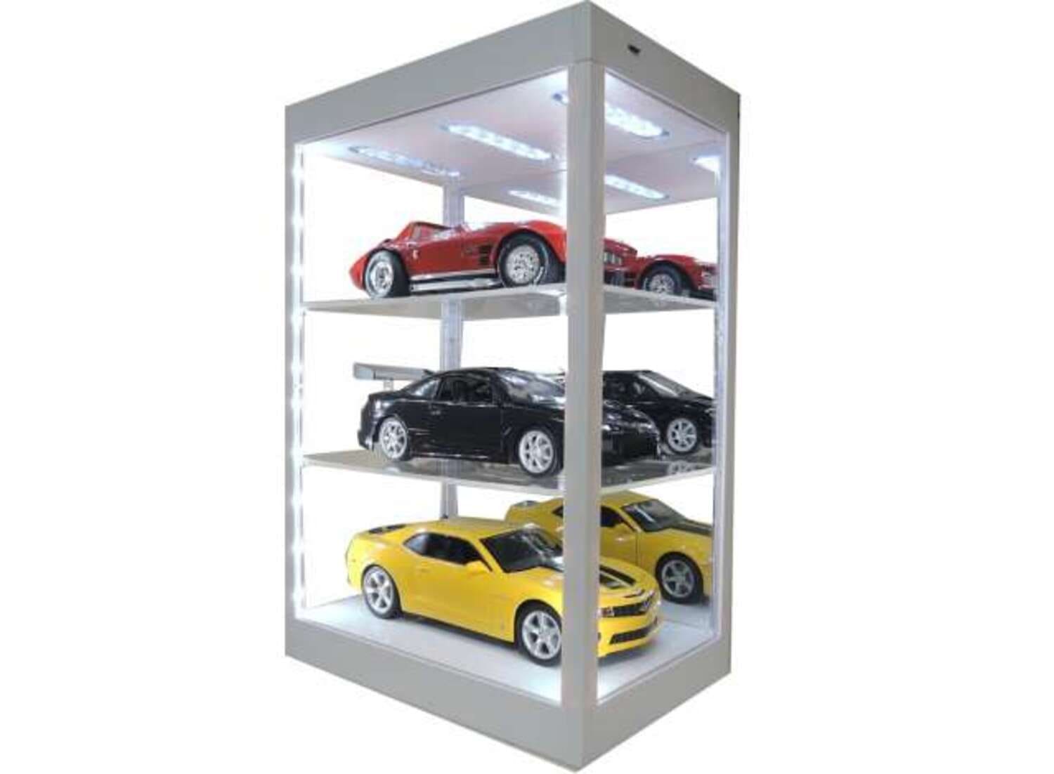 Triple9 LED-Vitrine 1_18 Weiss mitSpiegel und Regalboeden_