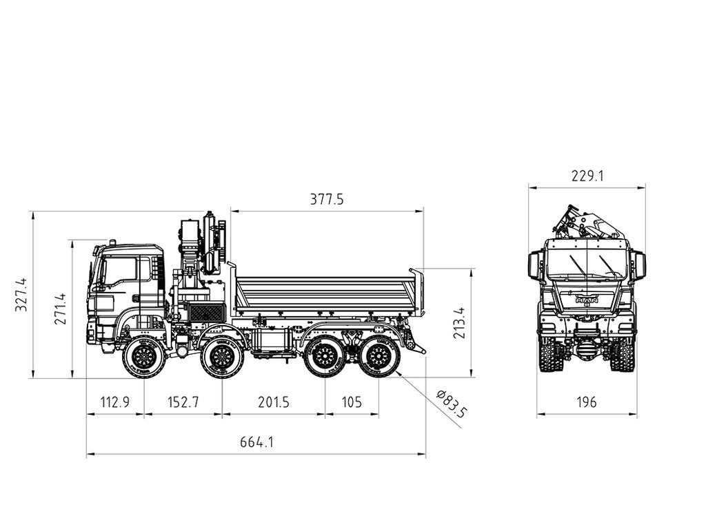 Lesu 1:14 8x8 3-Seitenkipper mit Ladekran MAN TGS ARTR