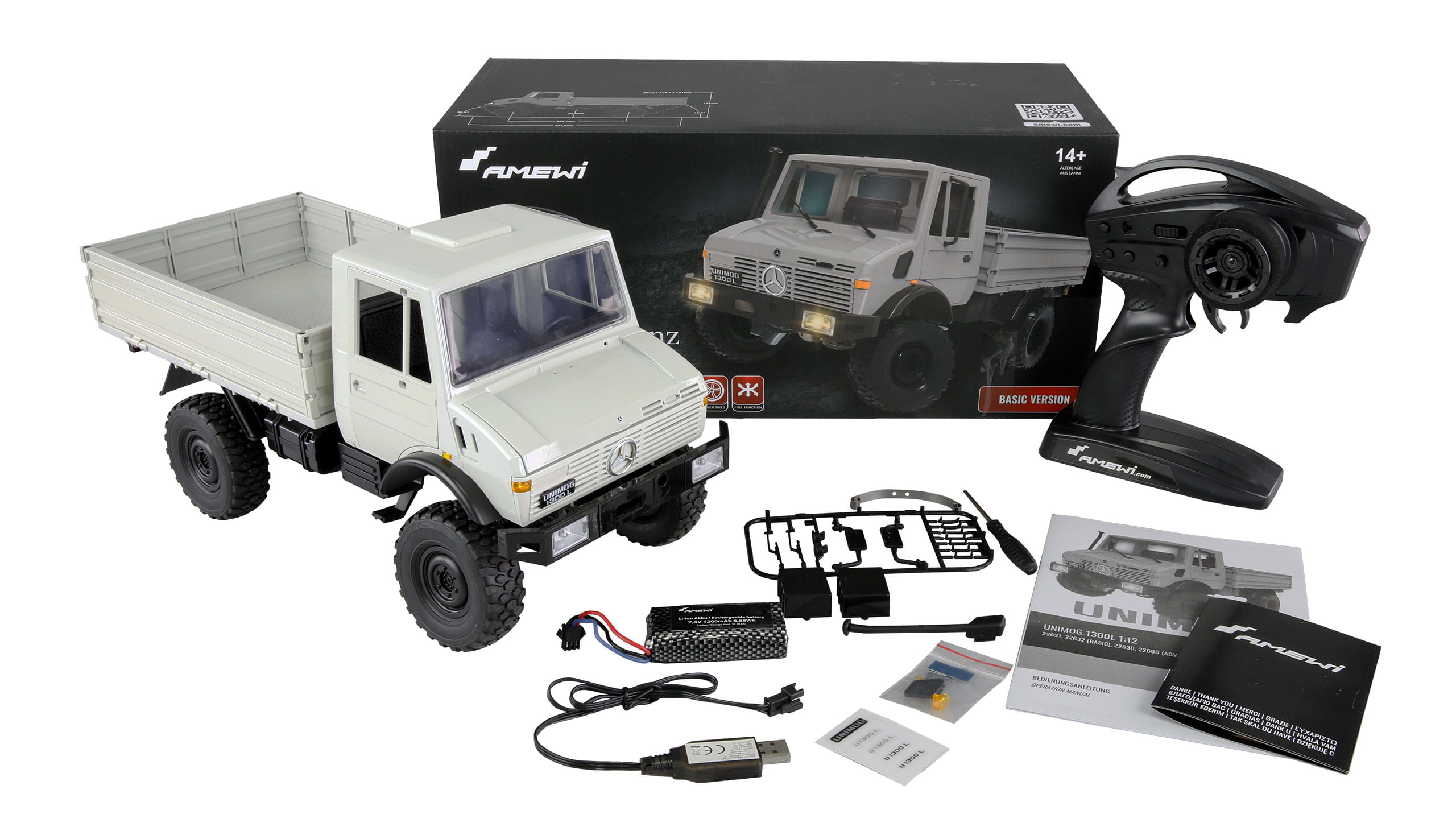 Mercedes Benz Unimog Basic 4WD 1_12 RTR hellgrau Amewi Mercedes Benz Unimog Basic 4WD