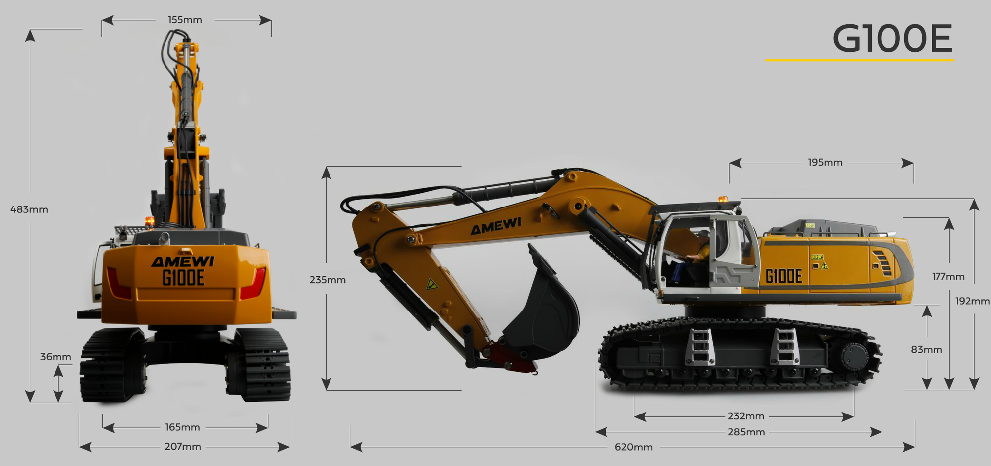 Amewi G100E Vollmetall RC Bagger 1_18 XXL RTR mit Anbaugeraeten