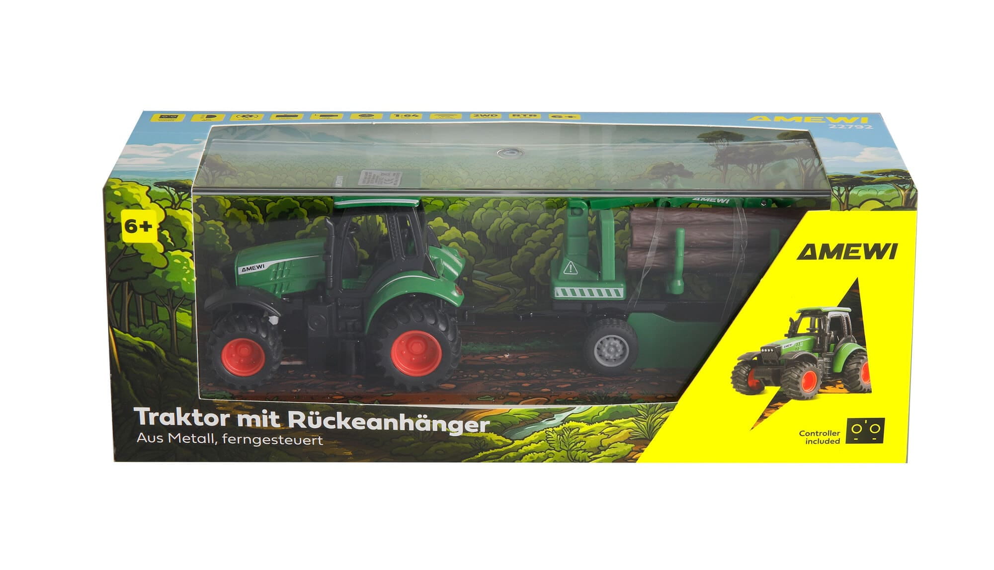 Amewi RC Traktor Metall 1_64 mit Rueckeanhaenger und Ladekran