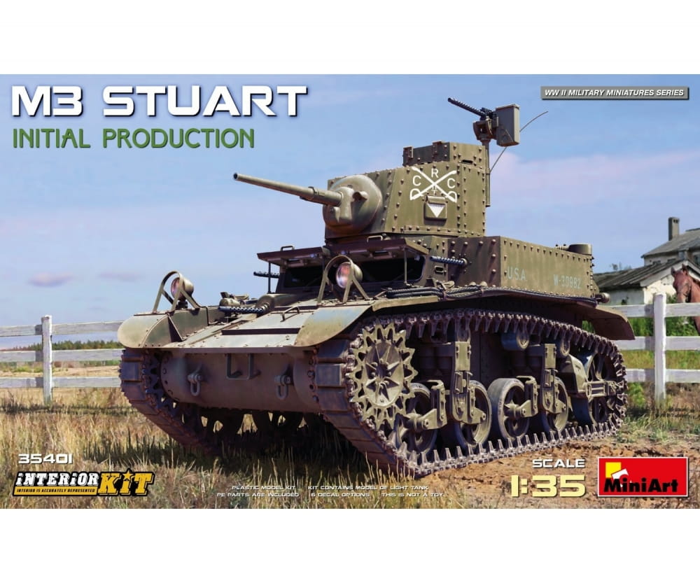 MiniArt 1_35 M3 Stuart erste Prod_ m. Interieur Plastik Modellbausatz - RC-Zubehoer