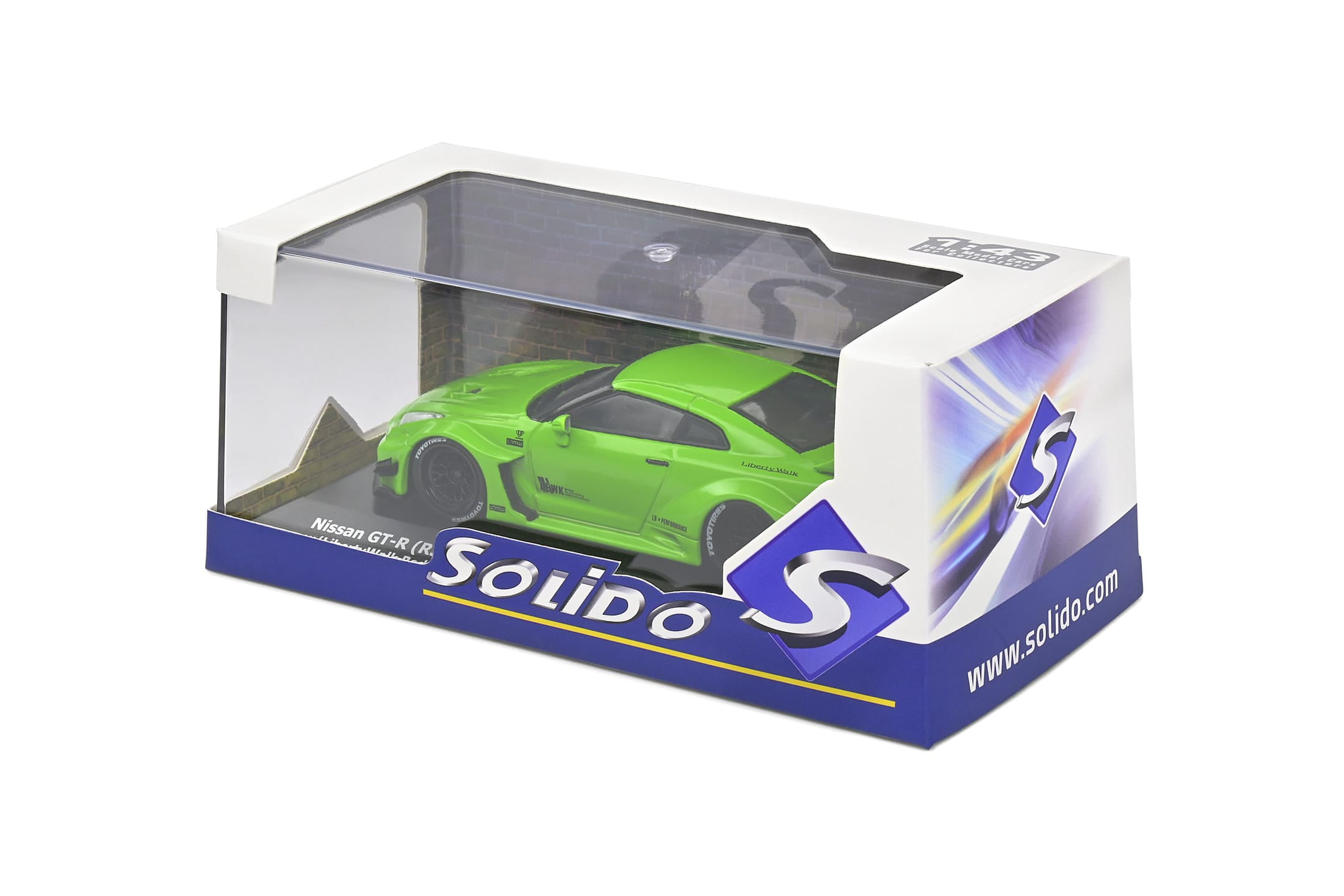 Nissan GT-R _R35_ LB Work Silhouette Modellauto 1_43 in Acid Green
