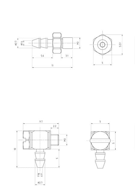 Lesu Hydraulik Anschluss-Nippel gewinkelt M3 fuer 3mm Schlauch - RC-Zubehoer
