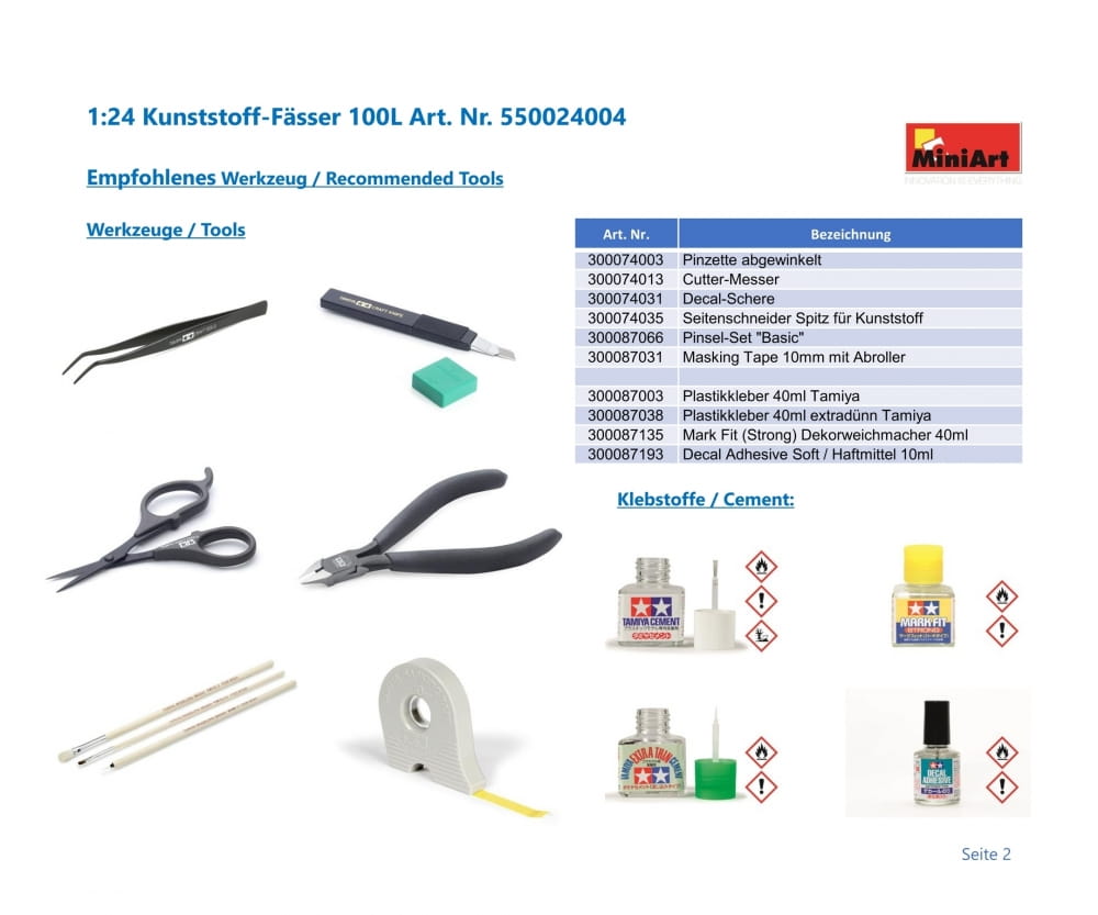 MiniArt 1_24 Kunststoff-Faesser 100L Plastik Modellbausatz - RC-Zubehoer