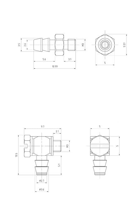 Lesu Hydraulik Anschluss-Nippel gewinkelt M3 fuer 4mm Schlauch - RC-Zubehoer