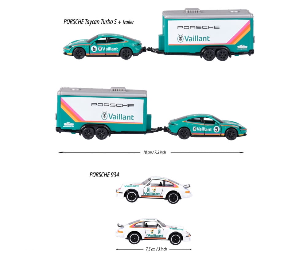 Majorette Car Trailer w. Porsche Taycan + 934