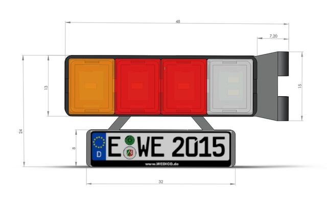 Wedico 4-Kammer LED-Rueckleuchten mit Nummernschild - RC-Zubehoer