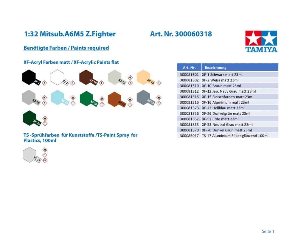 Tamiya 1:32 Mitsub.A6M5 Z.Fighter