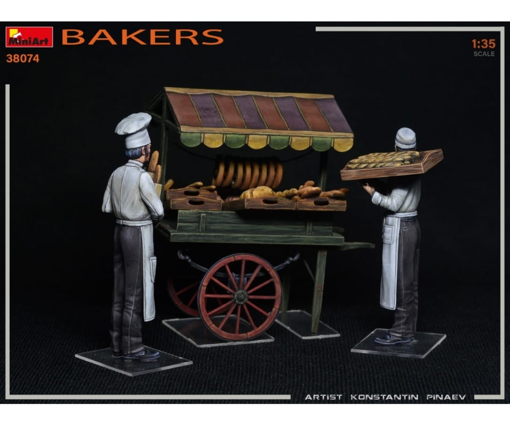 Plastikmodellbau von Miniart 1-35 fig set baecker m marktkarren