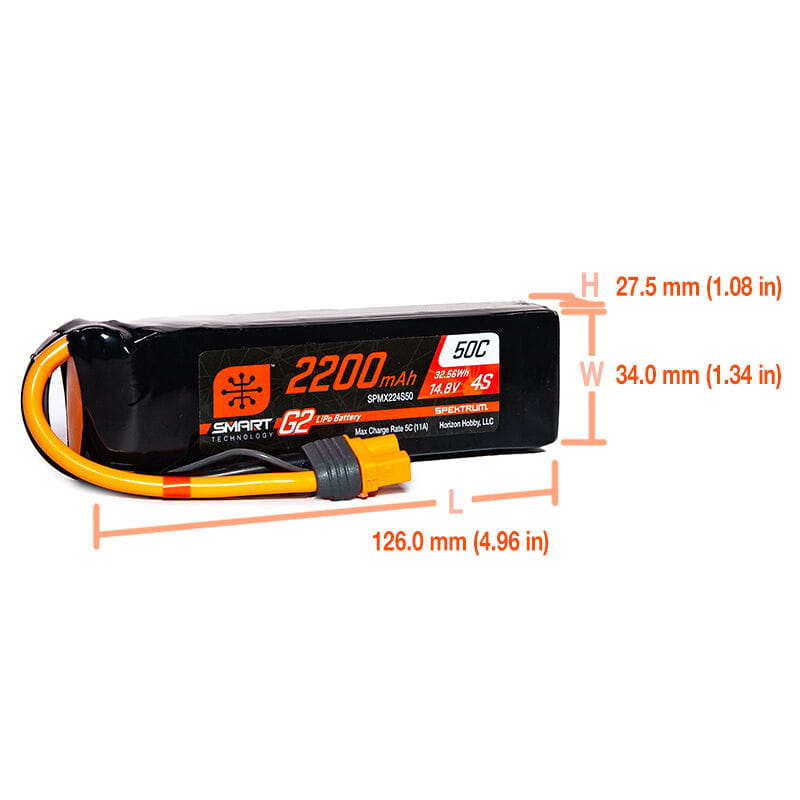 Spektrum Lipo Akku 2200mAh 4S 14,8V Smart G2 50C IC3 Spektrum Lipo Akku 2200mAh 4S 14,8V Smart G2 50C IC3