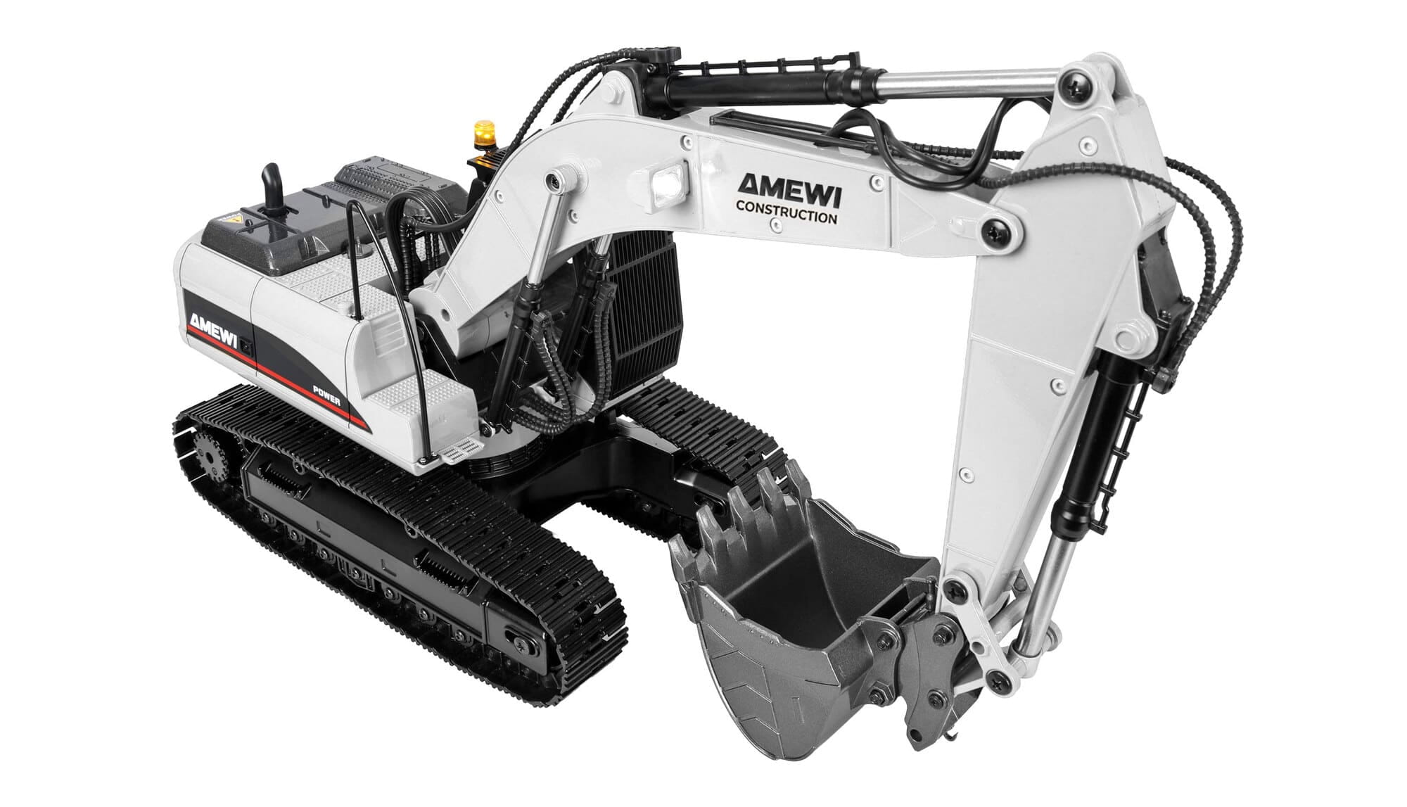 Amewi G705E Metall Bagger 1_14 RTR mit 4 Anbaugeraeten Weiss