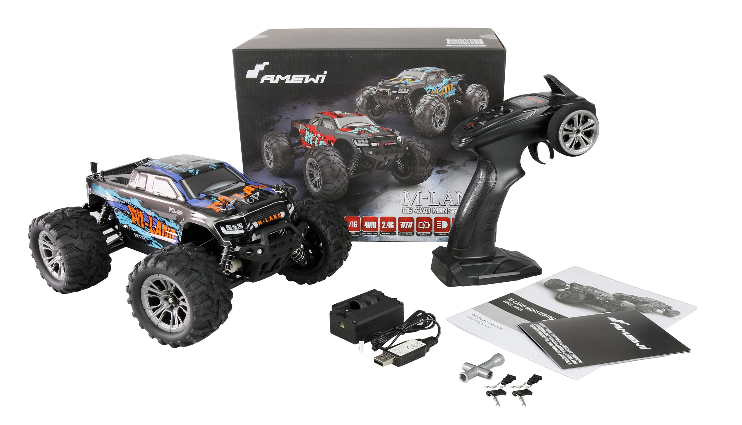 Amewi M-Land RC Monstertruck 48km_h 4WD 1_16 RTR blau - Art_-Nr. 22623