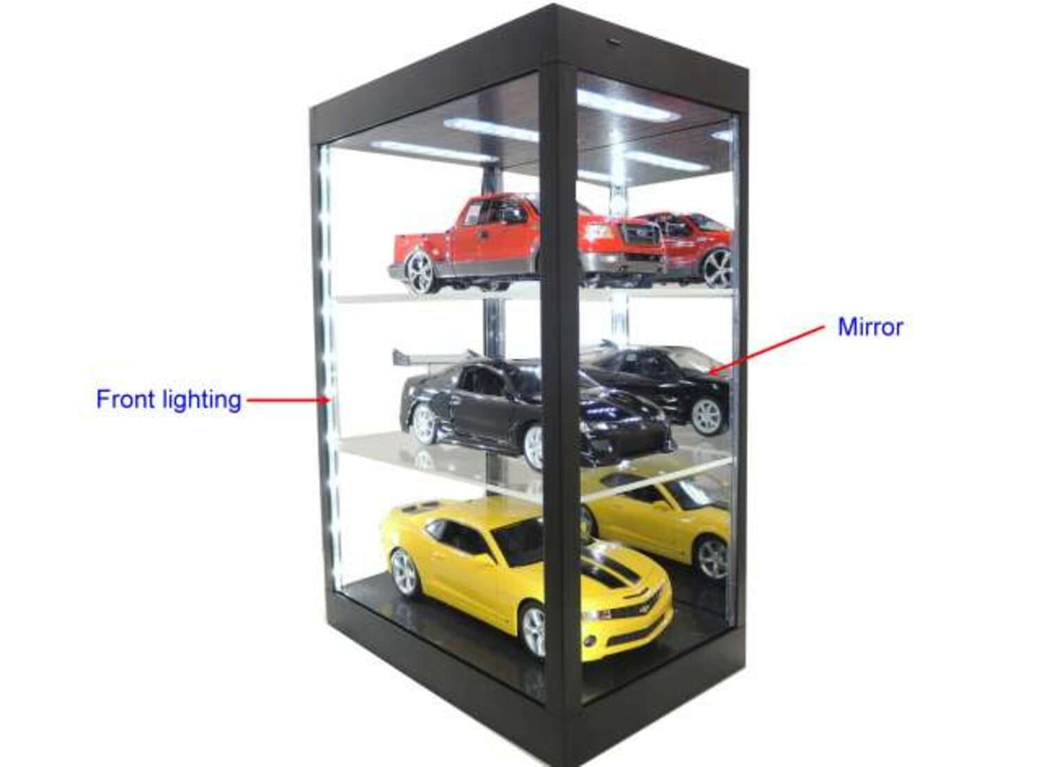 Triple9 LED-Vitrine 1_18 Schwarz mit Spiegelrueckwand und LED-Beleuchtung_