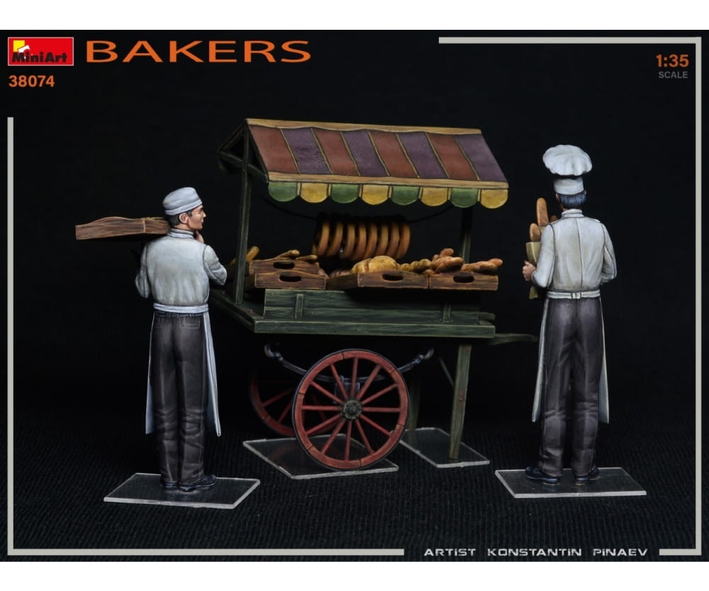 Plastikmodellbau von Miniart 1-35 fig set baecker m marktkarren