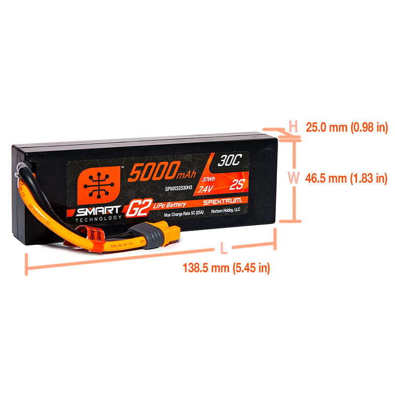 Spektrum Lipo Akku 5000mAh 2S 7,4V Smart G2 30C Hard Case IC3