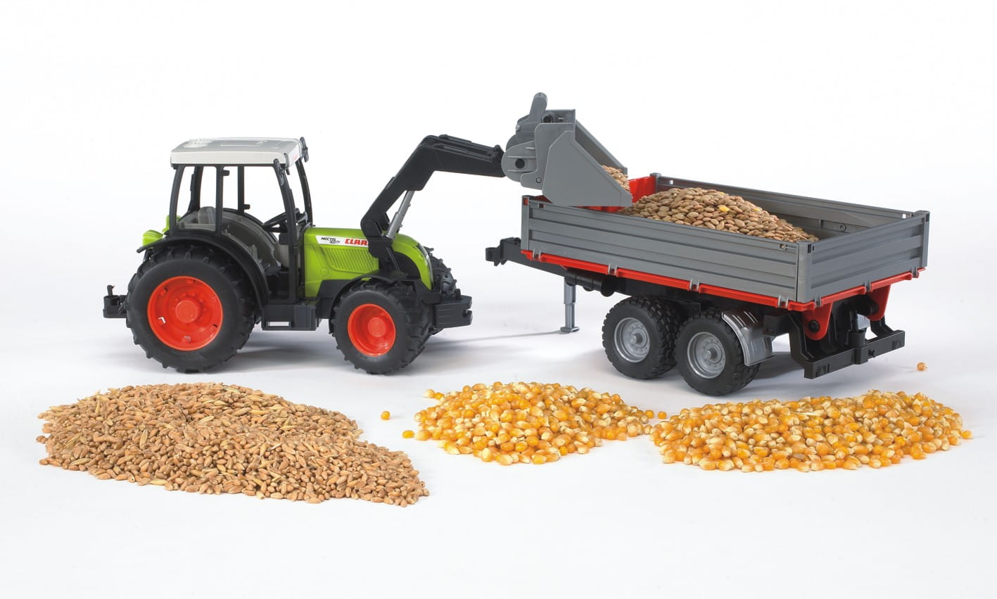Bruder Claas Nectis 267 F mit Frontlader und Bordwandanhänger